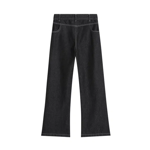 明尼凯 美式复古潮流高街个性前插反穿口袋设计纯色基础款潮牌小众百搭日常无性别主义宽松休闲舒适廓形牛仔裤 男女同款