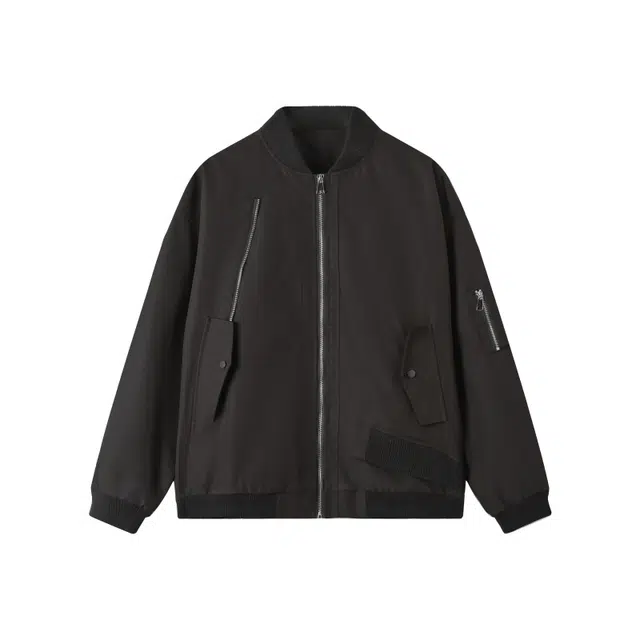 假日伯爵 美式街头嘻哈痞帅多拉链基础款棒球领飞行服宽松休闲学院风外套上衣夹克 男女同款