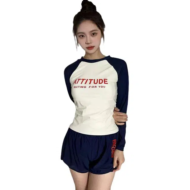 淑好百 长袖保守高级感平角裤分体泳衣 女款