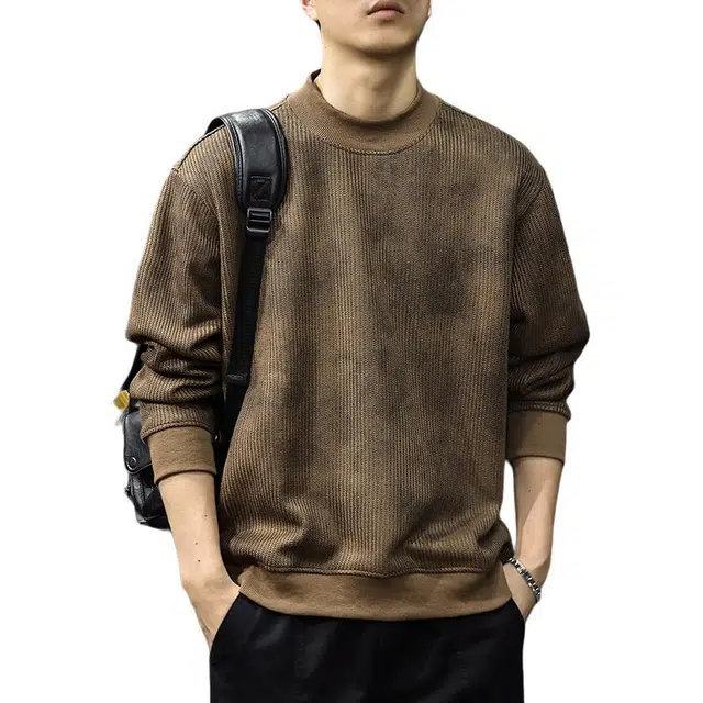 前进牛 秋冬美式休闲经典复古潮牌高街痞帅废土风圆领卫衣潮流山系户外文艺风重磅上衣肌理感宽松针织衫 男女同款