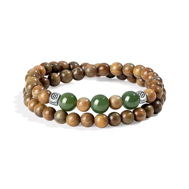 【玉石转运珠】 色菲尔 国潮双圈文玩 可盘玩手持小众叠戴 招福事业顺利新中式八方来财时尚日常通勤百搭#好运 檀木 手串 男女同款情侣款