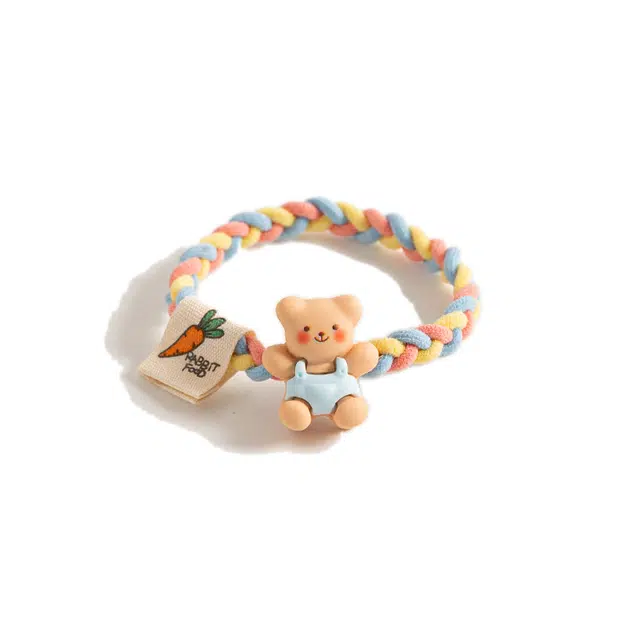 【软萌可爱两条装发绳】 攸委 卡通小熊小兔子甜美少女心头绳多巴胺编织发圈 高弹力不伤发耐用 锦纶 百搭俏皮日常发饰 男女同款情侣款