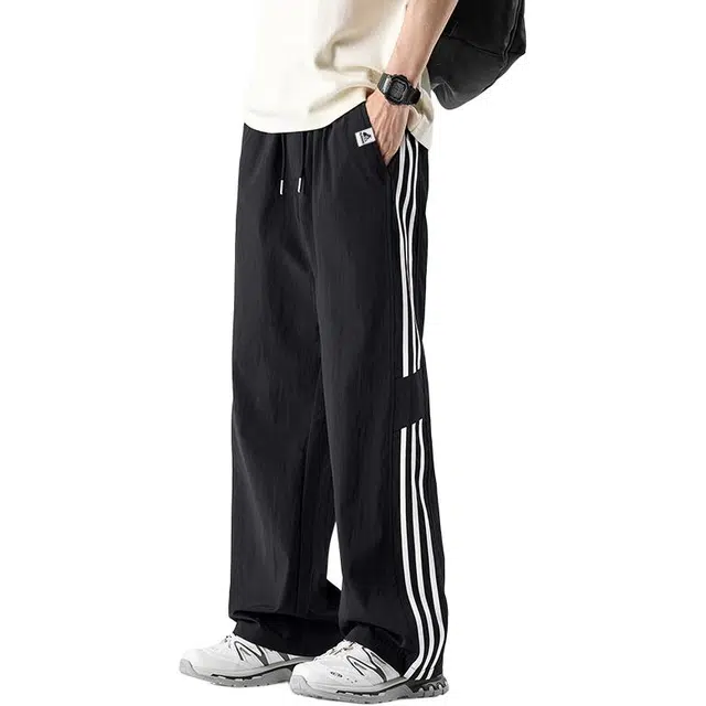 帝狼牛 山系户外速干透气运动伞兵裤美式痞帅宽松直筒阔腿三条杠裤子凉感冰丝休闲裤 男款