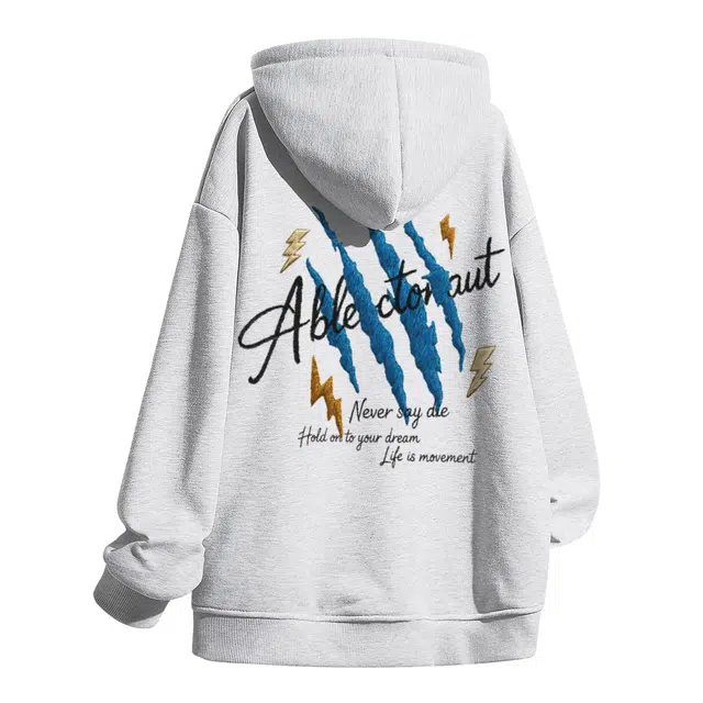 海底小纵队 国潮重磅美式高街仿万针刺绣爪痕闪电设计感字母后背印花宽松百搭休闲长袖连帽套头春秋必备时尚学生党潮流卫衣 男女同款