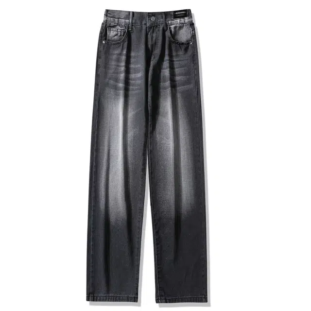 【渐变宽松显瘦】布客行 复古做旧水洗基础款美式高街舒适亲肤透气通勤百搭微喇直筒猫须纹设计感港风牛仔裤 男女同款