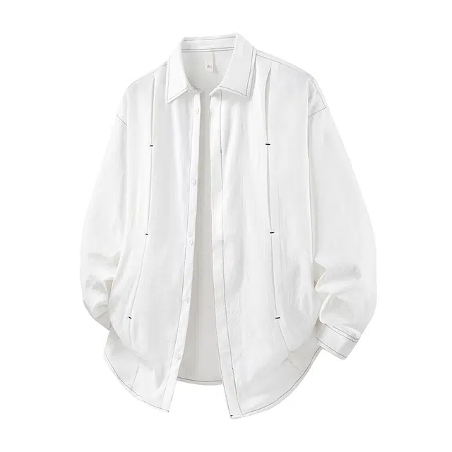 寻星记 简约纯色 明线装饰 休闲外套衬衫 男女同款