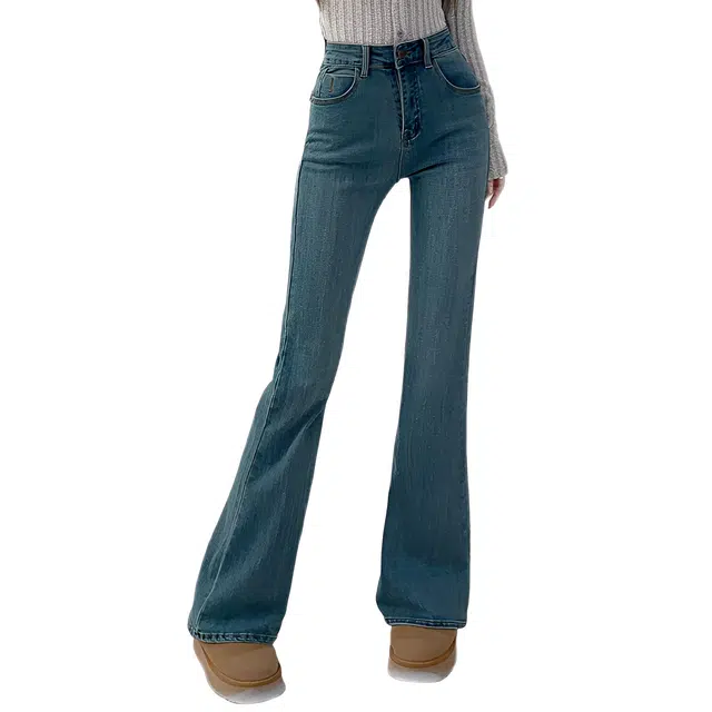 荟萃阁 设计感复古修身高腰拖地马蹄裤子牛仔裤 女款