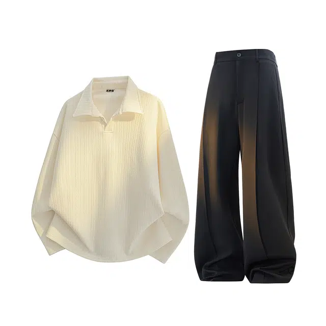 梓润格 美式复古简约氛围感日常舒适麦穗纹学院风无性别主义翻领休闲运动肌理纹设计感纯色冰丝百搭港风解构设垂感穿搭卫衣套装 男女同款