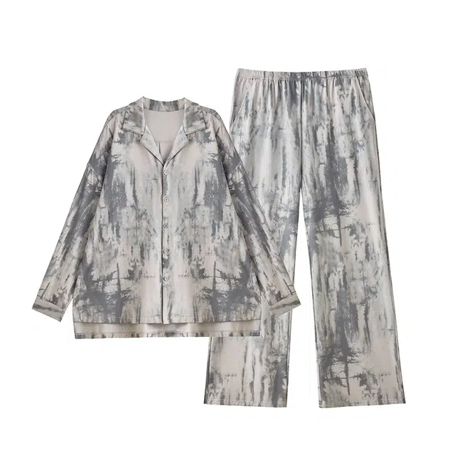 俏薇妮 舒适柔软春秋款纯棉带胸垫一体长袖长裤可外穿家居服睡衣套装 男款