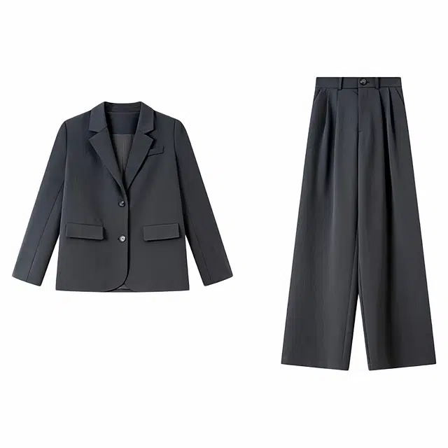 潞优野 高级感轻奢女领上衣休闲长裤两件套秋季西装套装 女款