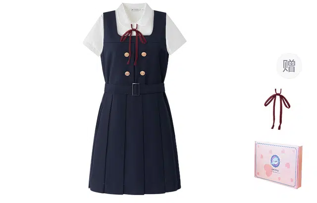 东鲸岁时记 学院风纯色舒适短袖衬衫高腰合身短裙制服 女款 岚樱中