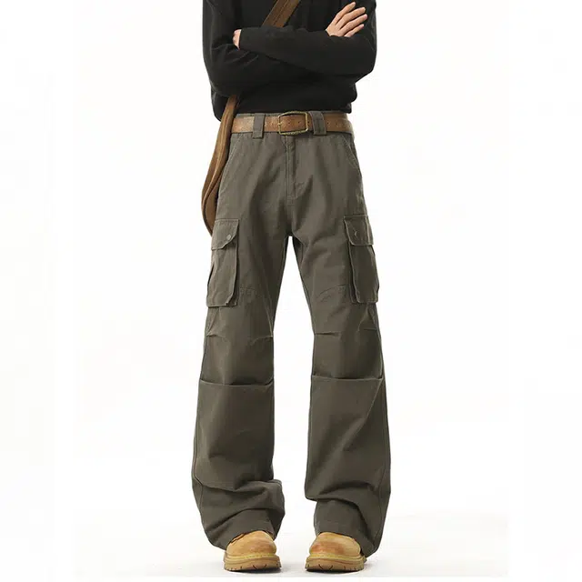 佐菲利 美式弯刀多口袋工装裤子情侣窄版修身阔腿长裤休闲裤 男女同款