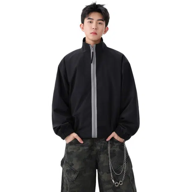 佐菲利 宽松高级感轻奢双拉链撞色立领透气速干运动夹克 男女同款