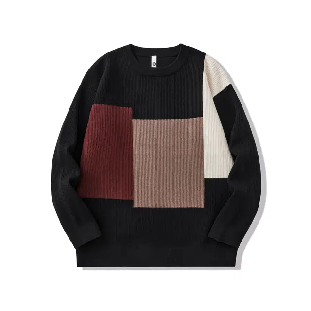 希越 慵懒风撞色拼接潮流高级感套头宽松休闲打底针织衫 男款