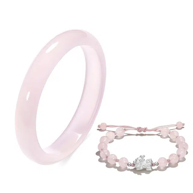 女友柒夕限定周年礼盒 琉堇 招财纳福吞金兽财源滚滚叠戴叮当镯 国风汉服旗袍少女粉玉镯 古风显白水润透亮贵妃镯#好运 琉璃 手镯 女款