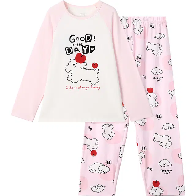 久岁伴家居服套装 长袖宽松纯棉圆领常规休闲风分体式青少年