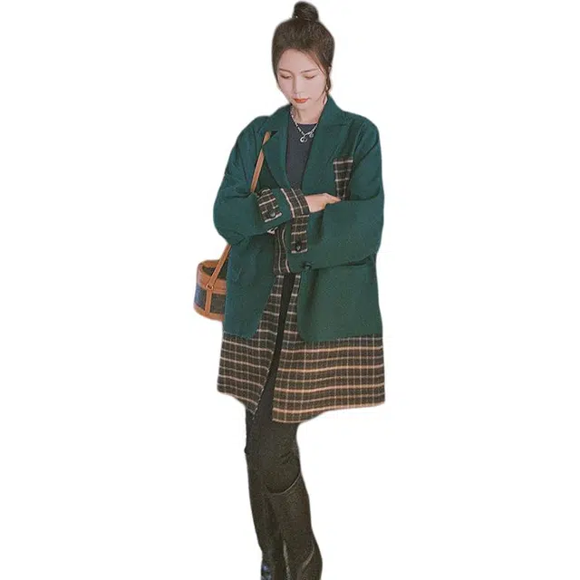 稻草人 高级设计感格子拼接宽松休闲慵懒风外套西装 女款