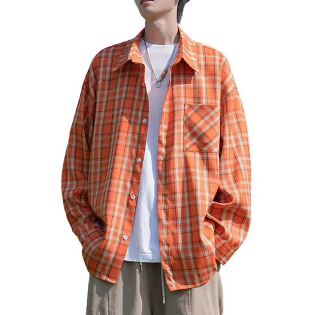 冈哉 韩系格子拼接衬衣美式潮牌个性基础款高级感慵懒风松弛感宽松时尚复古长袖衬衫 男女同款