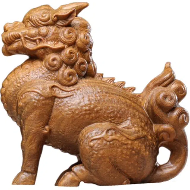 得笙陌 原木雕刻瑞兽麒麟桌面车摆中国风霸气#好运 血檀 摆件 男女同款情侣款