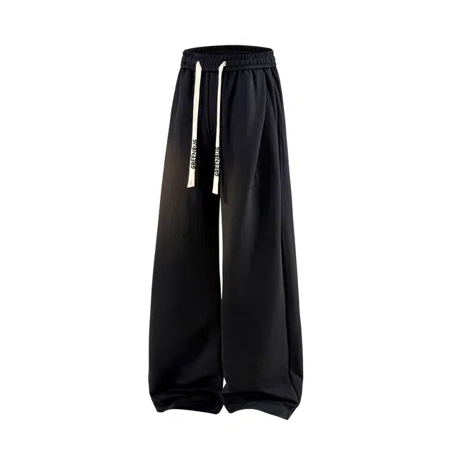 虫小绿 美式高街复古字母刺绣系带抽绳简约时尚日常通勤宽松舒适透气百搭休闲裤 男女同款