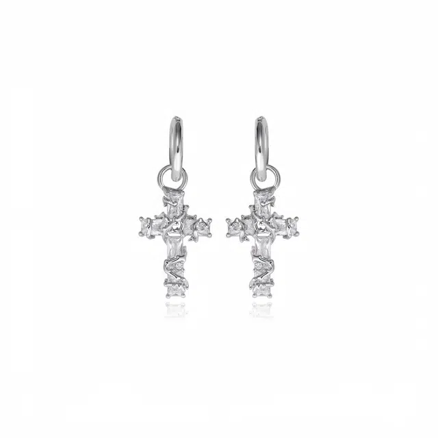 阿葱饰品 荆棘十字架 嘻哈潮流个性独特小众设计优雅气质氛围感耳饰耳钉 日常通勤简约百搭高级感配饰#好运 合金 耳环 女款