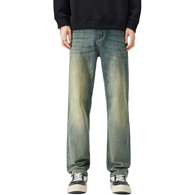 潮人榜 美式高街复古重工废土风水洗长裤子秋冬潮牌百搭宽松简约休闲潮流时尚高端直筒牛仔裤 男女同款