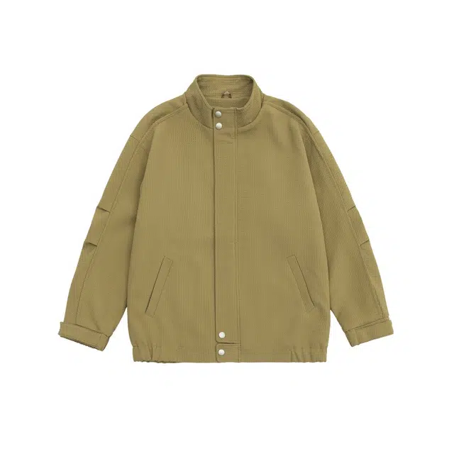 假日伯爵 美式小众复古纯色立领百搭宽松休闲痞帅秋季款拉链设计感高街潮流长袖上衣美拉德外套夹克 男女同款