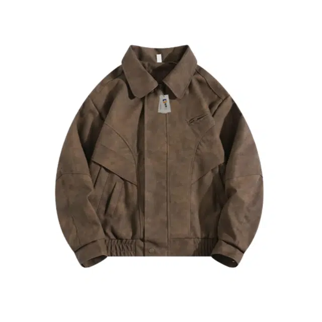 地界二 扎染工装美式复古棕色短款机车帅气高级感夹克 男款