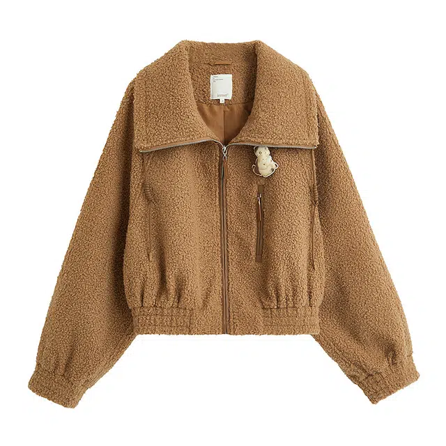 茵曼 长袖圈圈舒适简约大翻领无帽小个子宝藏显瘦潮流百搭平价宽松时尚质感小个子氛围截短外套 女款