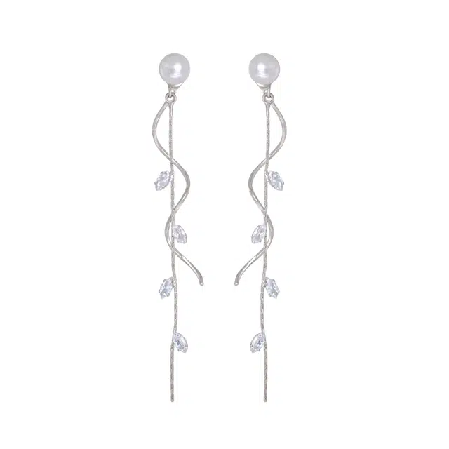 澜耀 少女树叶珠珠流苏女 高级感气质简约百搭耳饰 合金 耳环 女款