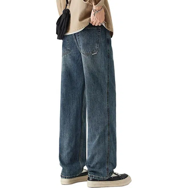 潮人榜 美式高街复古做旧水洗潮流长裤子秋冬潮牌百搭宽松直筒休闲时尚高端阔腿牛仔裤 男女同款