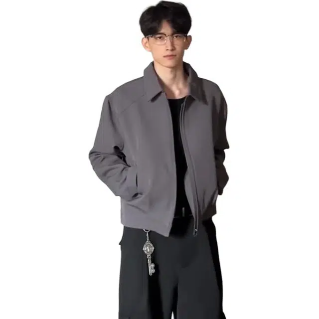 黑马漫画 短款外套男春秋款高级感痞帅翻领夹克 男女同款