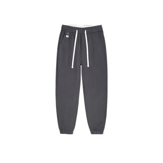 假日伯爵 美式高街复古美拉德配色系贴布设计松紧腰中腰抽绳系带直筒束脚百搭潮牌纯色简约棉弹舒适亲肤男士长裤休闲裤 男款