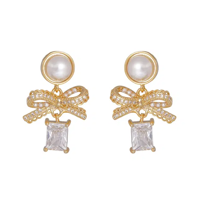 澜耀 法式几何蝴蝶结 小时尚轻奢优雅欧若假日风耳饰#好运 合金 耳环 女款