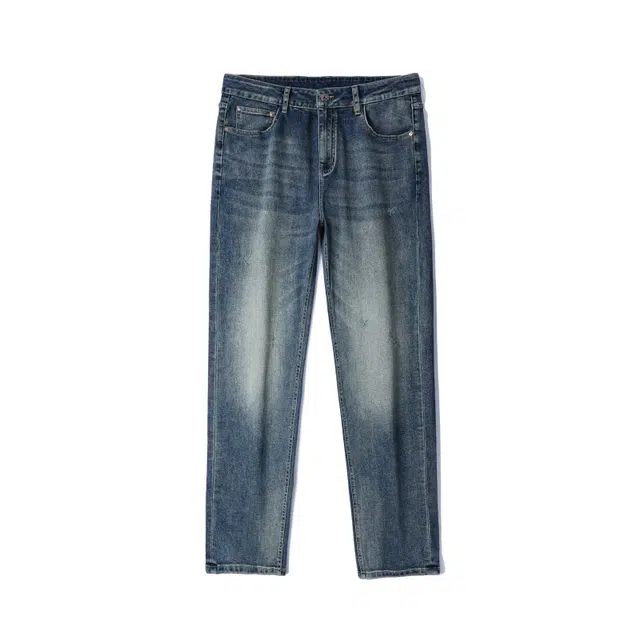 假日伯爵 美式高街复古做旧重水洗修身直筒显高显瘦长裤男士潮牌日常通勤休闲时尚简约百搭棉弹舒适柔软亲肤牛仔裤 男款