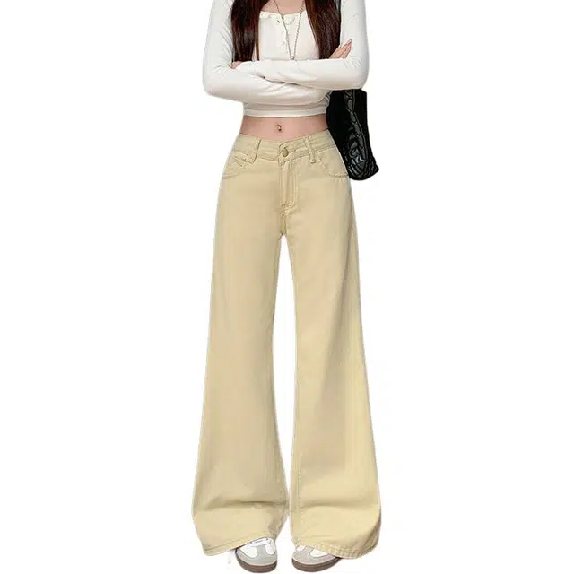 柏黛妃 美式复古微喇牛仔裤女宽松小众垂感阔腿裤子休闲裤 女款