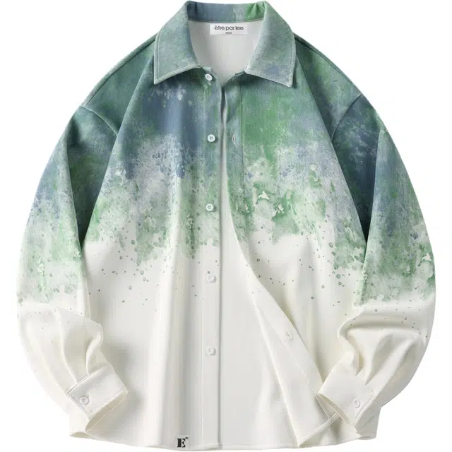 微牛 美式复古渐变扎染潮流百搭宽松休闲长袖外套衬衫 男款