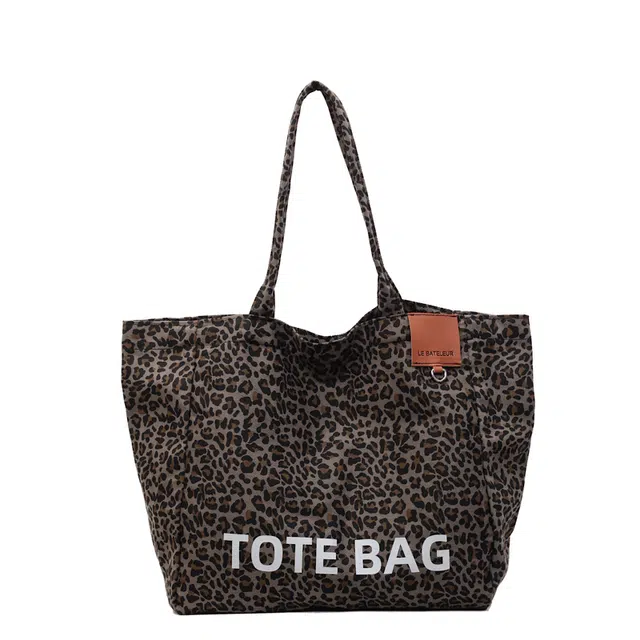 草丛喵喵喵 慵懒风豹纹通勤休闲 布 托特包单肩包 常规 女款 咖啡色/棕色