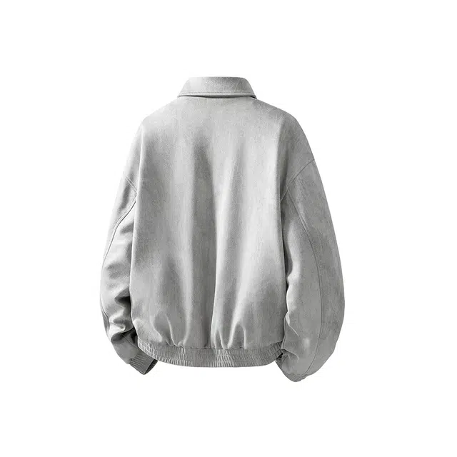 顶峰保罗 美式潮牌翻领麂皮绒工装上衣无性别主义直筒纯色高街宽松大码休闲高级感百搭长袖飞行夹克 男女同款