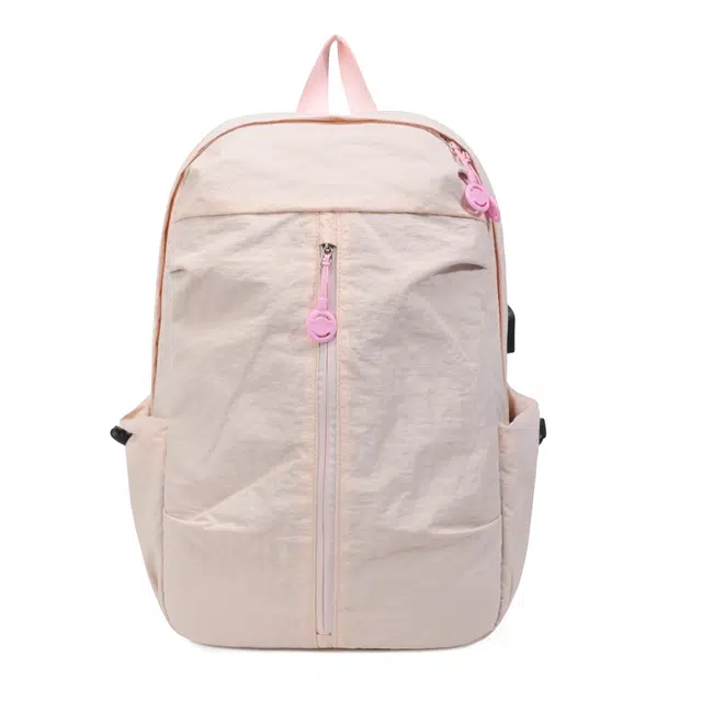 單倉 韩系简约设计学院风通勤百搭背包初高中学生大容量轻便耐磨书包 尼龙 双肩包 常规 男女同款情侣款 粉色/灰色/黑色/卡其色/蓝色