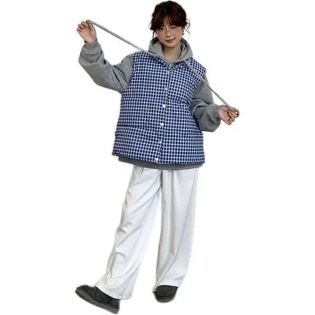 思蓓儿 橘子树在哪儿高级感超好看格子棉服秋冬季外穿立领马夹外套马甲 男女同款