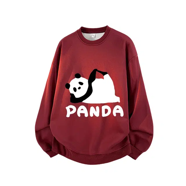 一碗士多 熊猫动漫可爱风趣味字母印花高级感设计美式复古潮牌通勤日常百搭个性小众潮流时尚舒适宽松基础款落肩圆领套头长袖卫衣 男女同款
