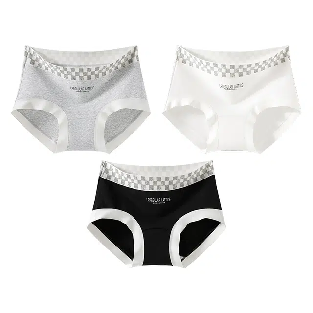 二三二三 深色系撞色方格腰头亲肤柔软无痕舒适不闷汗防夹臀小花边清爽日常简约百搭三角内裤 女款