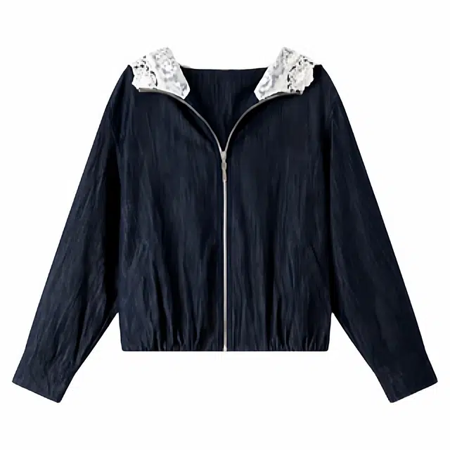 潞优野 休闲潮流时尚通用蕾丝边连帽水洗百搭夹克上衣秋季牛仔外套 女款
