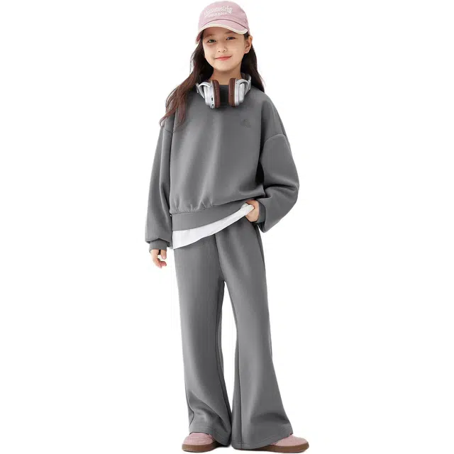 左西休闲运动套装 圆领套头长袖上衣舒适百搭微喇长裤 儿童款