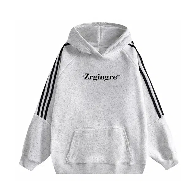 梓润格 美式复古休闲简约字母酷飒时尚潮流高级设计感高街个性三条杠学院风条纹舒适全棉加绒加厚青春户外运动宽松织带连帽卫衣 男女同款