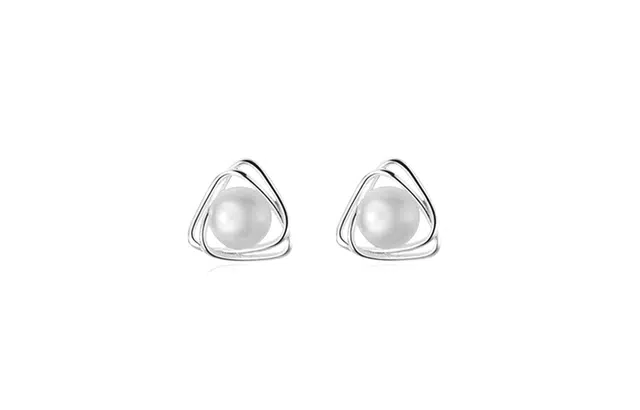 迎百宝 气质几何小清新珍珠镂空简约时尚三角形线条日韩版耳饰品 合金 耳钉 男女同款情侣款