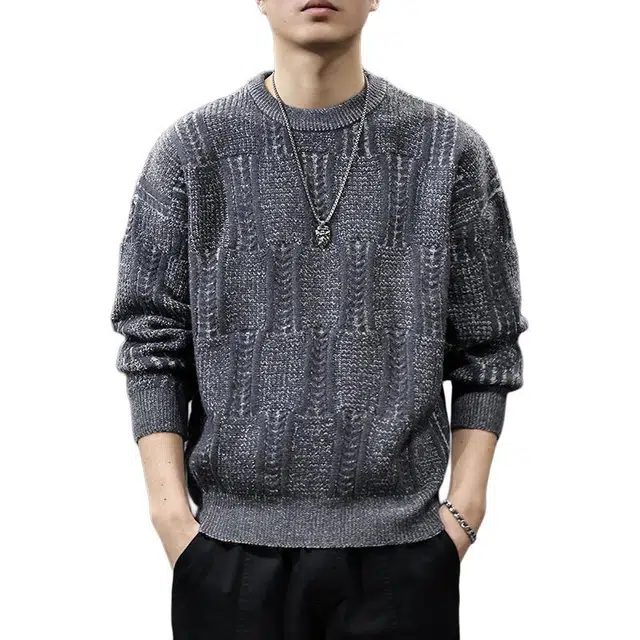 前进牛 主题系列 韩式复古潮牌都市时尚文艺风通勤圆领打底衫潮流城市机能重磅休闲保暖针织衫 男女同款