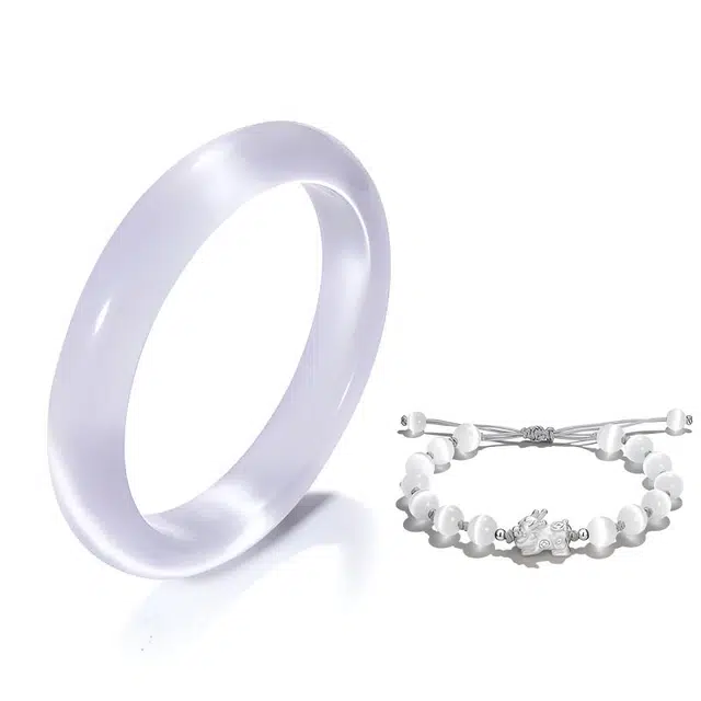 琉堇 冷淡风温婉简约 招财养人芋泥啵啵繁花似锦#好运 玻璃猫眼 手镯 女款