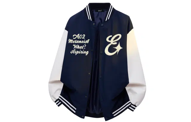 a02 Vintage Logo Flocked Baseball Jacket